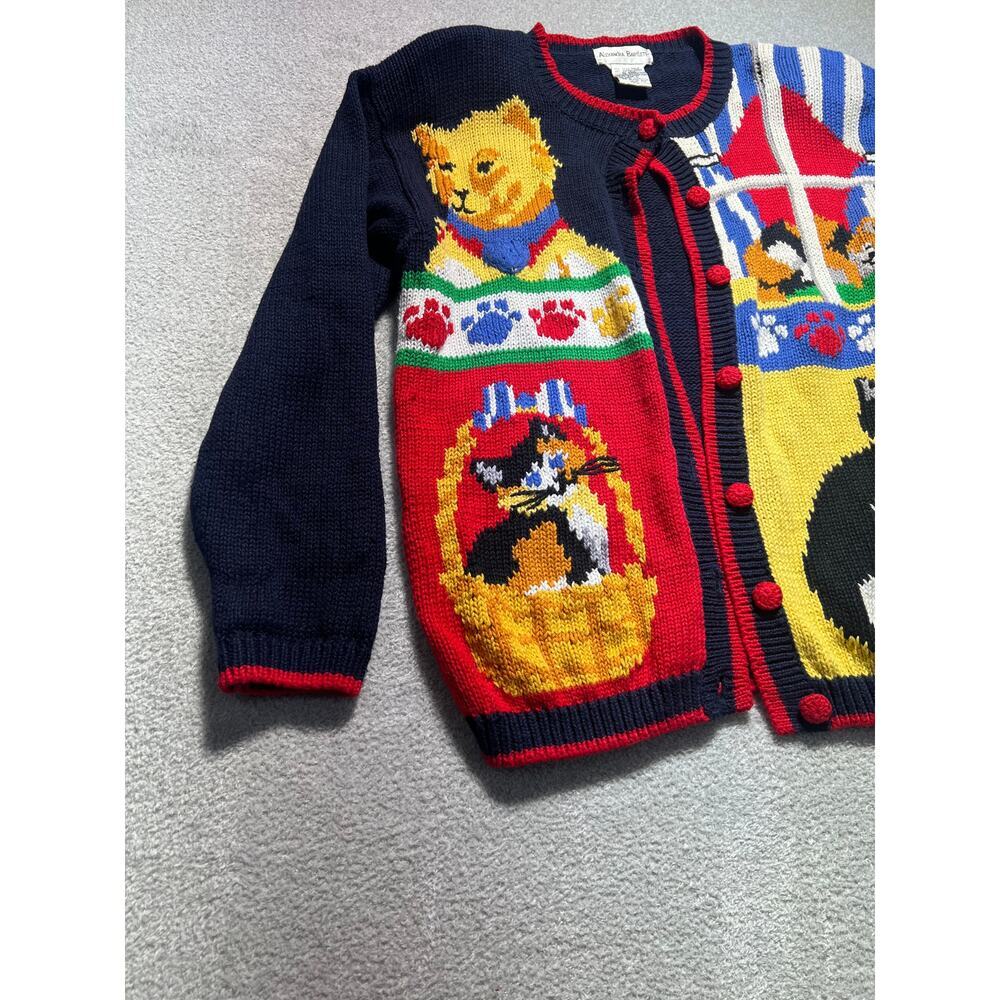 Alexandra Bartlett Womens Blue Multi Embroidered Long Sleeves Cat Sweater Size L - Picture 3 of 5